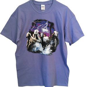 T Shirt Wild Horse Stampede Standard Unisex Large Lavender Purple NEW NWOT